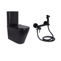 Комплект 2 в 1: підлоговий унітаз Qtap Scorpio Matt Black QT14226088AMB + набір гігієнічного душу Lidz Aria Black LDARI110BLA43394