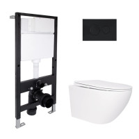 Готове рішення Qtap для ванної кімнати: підвісний унітаз Jay Rimless 520x360x320 + комплект інсталяції Standard (кругла клавіша Black)