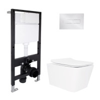 Готове рішення Qtap для ванної кімнати: підвісний унітаз Crow Rimless 520x360x290 + комплект інсталяції Standard (лінійна клавіша Chrome)