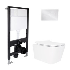 Готове рішення Qtap для ванної кімнати: підвісний унітаз Crow Rimless 520x360x290 + комплект інсталяції Standard (лінійна клавіша Chrome)