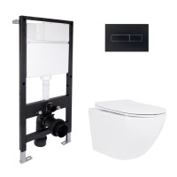 Готове рішення Qtap для ванної кімнати: підвісний унітаз Jay Rimless 485x360x320 + комплект інсталяції Standard (лінійна клавіша Black)