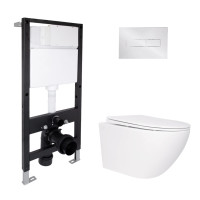 Готове рішення Qtap для ванної кімнати: підвісний унітаз Jay Rimless 520x360x320 + комплект інсталяції Standard (лінійна клавіша Chrome)