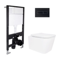 Готове рішення Qtap для ванної кімнати: підвісний унітаз Crow Rimless 485x340x330 + комплект інсталяції Standard (лінійна клавіша Black)