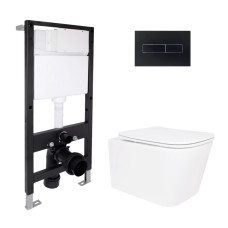Готове рішення Qtap для ванної кімнати: підвісний унітаз Crow Rimless 485x340x330 + комплект інсталяції Standard (лінійна клавіша Black)