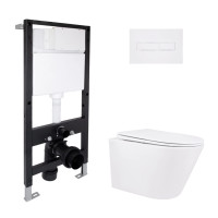 Готове рішення Qtap для ванної кімнати: підвісний унітаз Swan Rimless 520x360x320 + комплект інсталяції Standard (лінійна клавіша White)