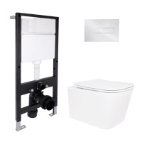 Готове рішення Qtap для ванної кімнати: підвісний унітаз Crow Rimless 485x340x330 + комплект інсталяції Standard (лінійна клавіша Chrome)