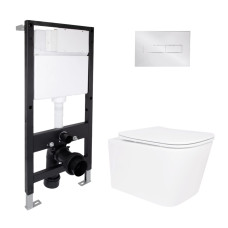 Готове рішення Qtap для ванної кімнати: підвісний унітаз Crow Rimless 485x340x330 + комплект інсталяції Standard (лінійна клавіша Chrome)