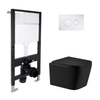 Готове рішення Qtap для ванної кімнати: підвісний унітаз Crow Ultra Quiet 485x340x290 + комплект інсталяції Standard (кругла клавіша Chrome)
