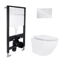 Готове рішення Qtap для ванної кімнати: підвісний унітаз Jay Rimless 485x360x320 + комплект інсталяції Standard (лінійна клавіша Chrome)