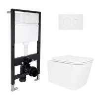 Готове рішення Qtap для ванної кімнати: підвісний унітаз Crow Rimless 485x340x330 + комплект інсталяції Standard (кругла клавіша White)