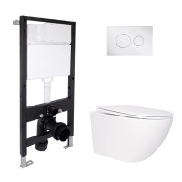 Готове рішення Qtap для ванної кімнати: підвісний унітаз Jay Rimless 520x360x320 + комплект інсталяції Standard (кругла клавіша Chrome)
