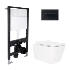 Готове рішення Qtap для ванної кімнати: підвісний унітаз Crow Rimless 520x360x290 + комплект інсталяції Standard (лінійна клавіша Black)