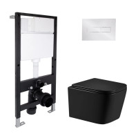 Готове рішення Qtap для ванної кімнати: підвісний унітаз Crow Ultra Quiet 485x340x290 + комплект інсталяції Standard (лінійна клавіша Chrome)