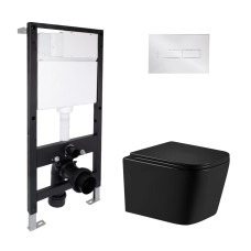Готове рішення Qtap для ванної кімнати: підвісний унітаз Crow Ultra Quiet 485x340x290 + комплект інсталяції Standard (лінійна клавіша Chrome)