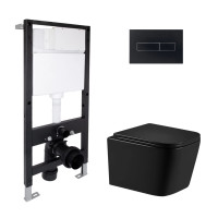 Готове рішення Qtap для ванної кімнати: підвісний унітаз Crow Ultra Quiet 485x340x290 + комплект інсталяції Standard (лінійна клавіша Black)