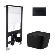 Готове рішення Qtap для ванної кімнати: підвісний унітаз Crow Ultra Quiet 485x340x290 + комплект інсталяції Standard (лінійна клавіша Black)