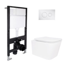 Готове рішення Qtap для ванної кімнати: підвісний унітаз Crow Rimless 485x340x330 + комплект інсталяції Standard (кругла клавіша Chrome)