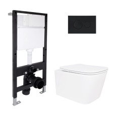 Готове рішення Qtap для ванної кімнати: підвісний унітаз Crow Rimless 485x340x330 + комплект інсталяції Standard (кругла клавіша Black)