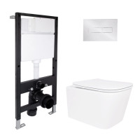 Готове рішення Qtap для ванної кімнати: підвісний унітаз Crow Ultra Quiet 485x340x290 + комплект інсталяції Standard (лінійна клавіша Chrome)