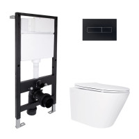 Готове рішення Qtap для ванної кімнати: підвісний унітаз Swan Ultra Quiet 520x360x320 + комплект інсталяції Standard (лінійна клавіша Black)