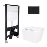 Готове рішення Qtap для ванної кімнати: підвісний унітаз Crow Ultra Quiet 485x340x290 + комплект інсталяції Standard (кругла клавіша Black)