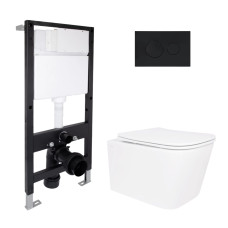 Готове рішення Qtap для ванної кімнати: підвісний унітаз Crow Ultra Quiet 485x340x290 + комплект інсталяції Standard (кругла клавіша Black)