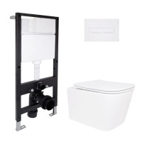 Готове рішення Qtap для ванної кімнати: підвісний унітаз Crow Ultra Quiet 485x340x290 + комплект інсталяції Standard (лінійна клавіша White)