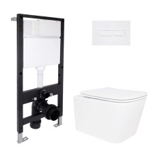 Готове рішення Qtap для ванної кімнати: підвісний унітаз Crow Ultra Quiet 485x340x290 + комплект інсталяції Standard (лінійна клавіша White)