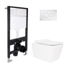 Готове рішення Qtap для ванної кімнати: підвісний унітаз Crow Rimless 520x360x290 + комплект інсталяції Standard (кругла клавіша Chrome)