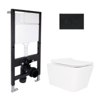 Готове рішення Qtap для ванної кімнати: підвісний унітаз Crow Rimless 520x360x290 + комплект інсталяції Standard (кругла клавіша Black)
