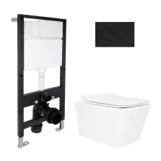 Готове рішення Qtap для ванної кімнати: підвісний унітаз Crow Rimless 520x360x290 + комплект інсталяції Standard (кругла клавіша Black)