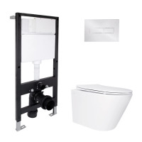 Готове рішення Qtap для ванної кімнати: підвісний унітаз Swan Ultra Quiet 520x360x320 + комплект інсталяції Standard (лінійна клавіша Chrome)