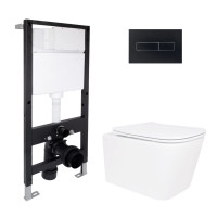 Готове рішення Qtap для ванної кімнати: підвісний унітаз Crow Ultra Quiet 485x340x290 + комплект інсталяції Standard (лінійна клавіша Black)