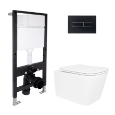 Готове рішення Qtap для ванної кімнати: підвісний унітаз Crow Ultra Quiet 485x340x290 + комплект інсталяції Standard (лінійна клавіша Black)