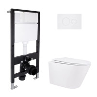 Готове рішення Qtap для ванної кімнати: підвісний унітаз Swan Rimless 520x360x320 + комплект інсталяції Standard (кругла клавіша White)