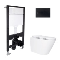 Готове рішення Qtap для ванної кімнати: підвісний унітаз Swan Ultra Quiet 485x360x320 + комплект інсталяції Standard (лінійна клавіша Black)