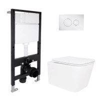 Готове рішення Qtap для ванної кімнати: підвісний унітаз Crow Ultra Quiet 485x340x290 + комплект інсталяції Standard (кругла клавіша Chrome)
