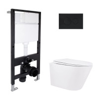 Готове рішення Qtap для ванної кімнати: підвісний унітаз Swan Rimless 520x360x320 + комплект інсталяції Standard (кругла клавіша Black)