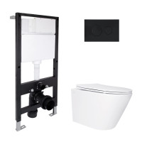 Готове рішення Qtap для ванної кімнати: підвісний унітаз Swan Ultra Quiet 485x360x320 + комплект інсталяції Standard (кругла клавіша Black)