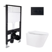 Готове рішення Qtap для ванної кімнати: підвісний унітаз Swan Rimless 520x360x320 + комплект інсталяції Standard (лінійна клавіша Black)