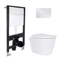 Готове рішення Qtap для ванної кімнати: підвісний унітаз Scorpio ML Ultra Quiet 490x365x325 + комплект інсталяції Standard (лінійна клавіша Chrome)