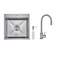 Акційний набір Lidz: мийка H5050H інтегрована Decor Honeycomb 2,5/0,5 мм LDH5050DEC48365 + Змішувач Aria для кухні з гнучким виливом (k35) Grey