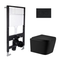 Готове рішення Qtap для ванної кімнати: підвісний унітаз Crow Ultra Quiet 485x340x290 + комплект інсталяції Standard (кругла клавіша Black)