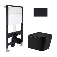 Готове рішення Qtap для ванної кімнати: підвісний унітаз Crow Ultra Quiet 485x340x290 + комплект інсталяції Standard (кругла клавіша Black)